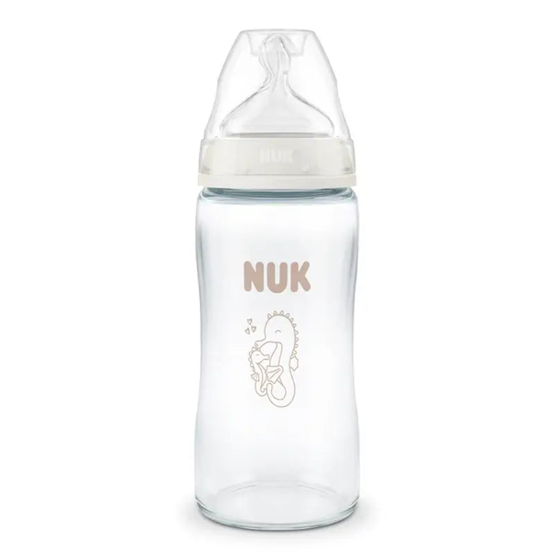 NUK First Choice+ Glasflasche 240 ml, Sauger M, ab 3 Monaten, Seepferdchen