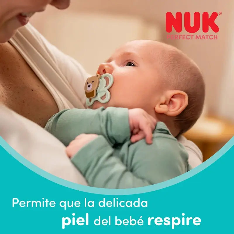 NUK Perfect Match Air Schnuller aus Silikon T0 0–2 Monate Fuchs/Bär, 2 Stück