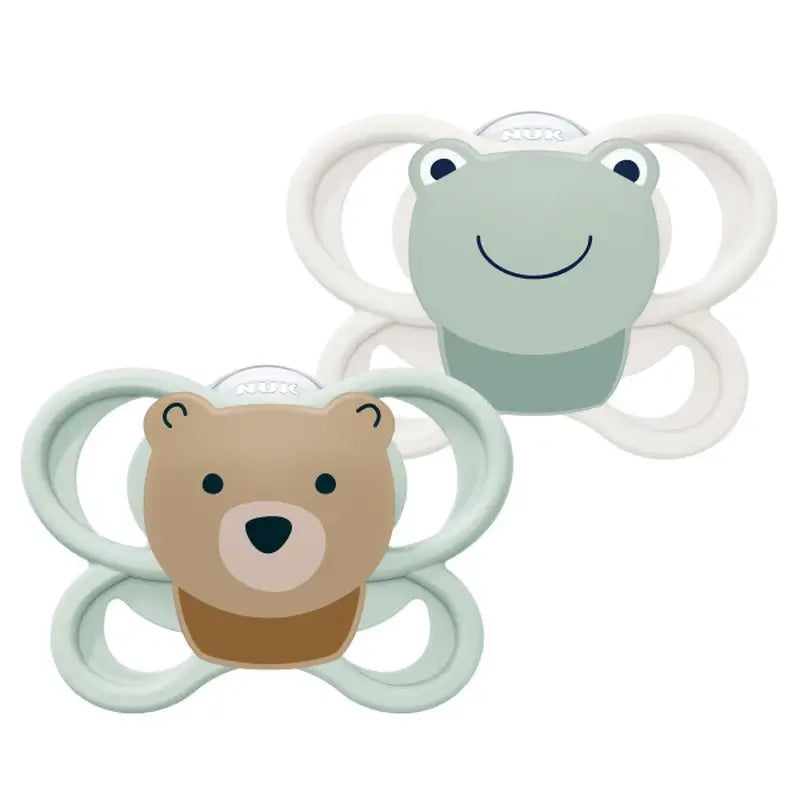 NUK Perfect Match Air Schnuller aus Silikon T1 0–6 Monate Bär/Frosch, 2 Stück