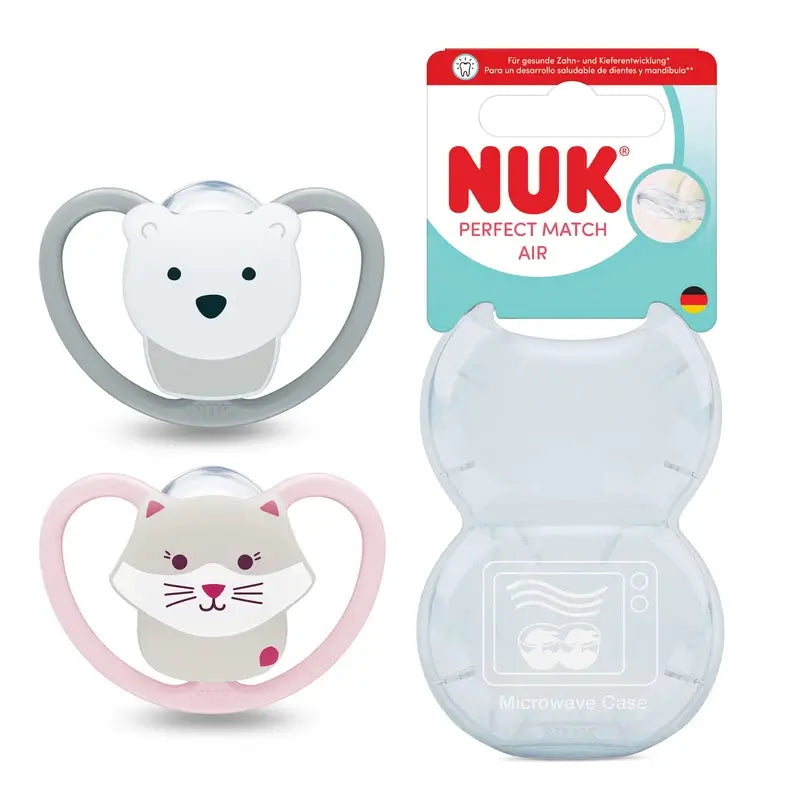 NUK Perfect Match Air Schnuller aus Silikon T3 18–36 Monate Katze/Eisbär, 2 Stück
