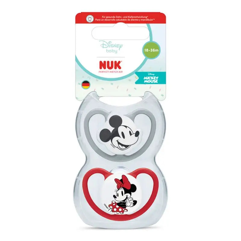 NUK Perfect Match Air Schnuller aus Silikon T3 18–36 Monate Mickey Mouse Rot/Grau, 2 Stück