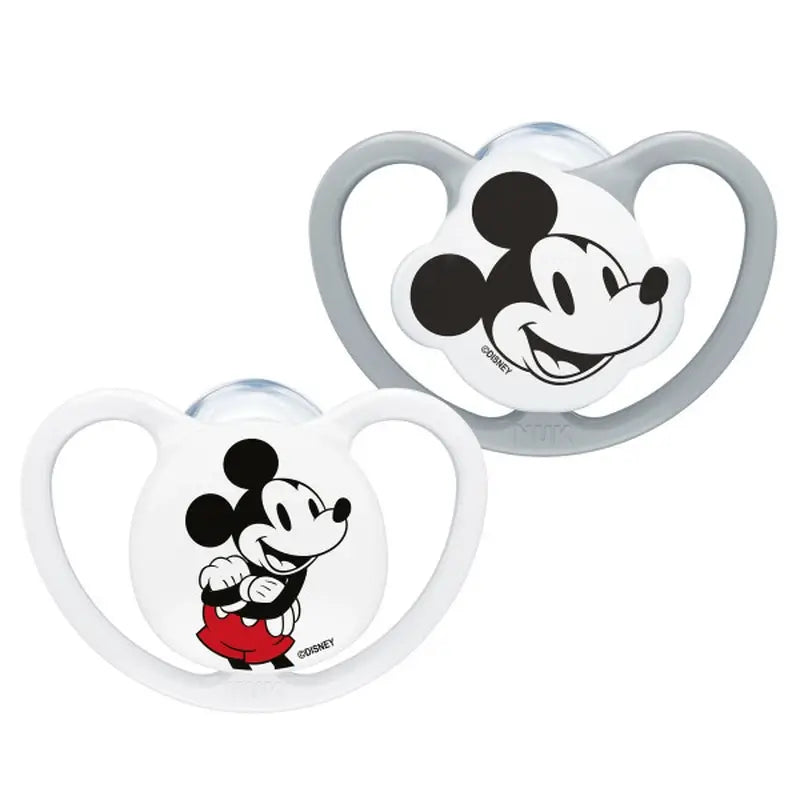 NUK Perfect Match Air Schnuller aus Silikon T2 6–18 Monate Mickey Mouse Grau/Weiß, 2 Stück