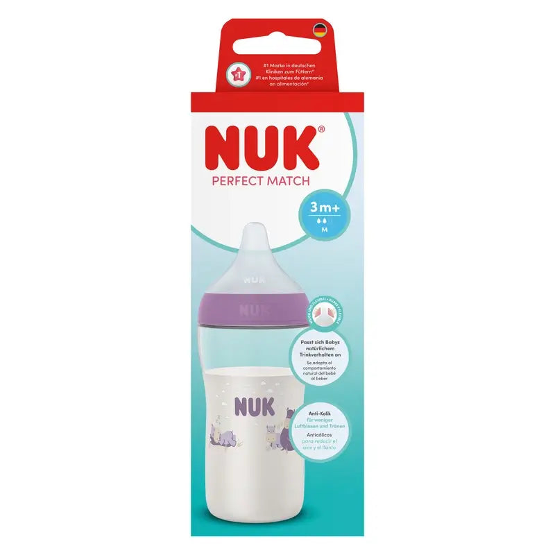 NUK Perfect Match Babyflasche 260 ml, Sauger M, ab 3 Monaten, Nilpferd
