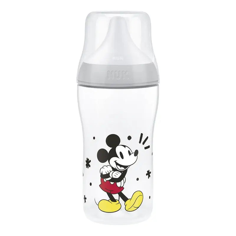 NUK Perfect Match Babyflasche 260 ml, Sauger M, ab 3 Monaten, Mickey Mouse, grau