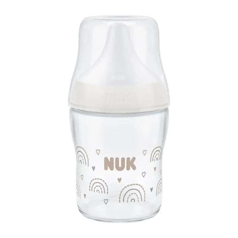 NUK Perfect Match Glasflasche 120 ml, Sauger S 0m+, Regenbogen