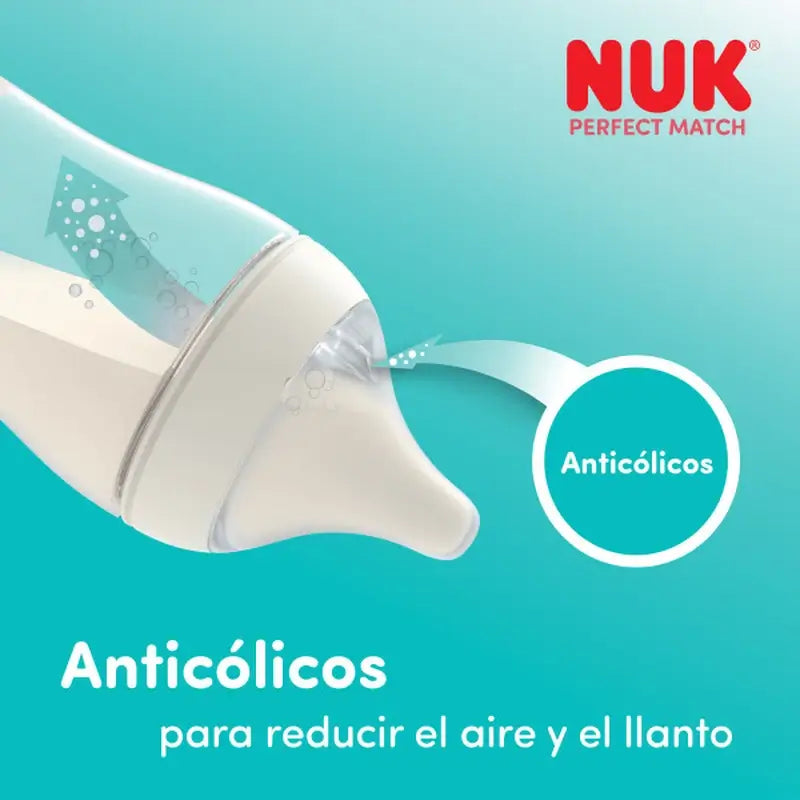 NUK Perfect Match Glasflasche 120 ml, Sauger S 0m+, Regenbogen