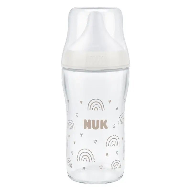 NUK Perfect Match Glasflasche 230 ml, Sauger M, ab 3 Monaten, Regenbogen