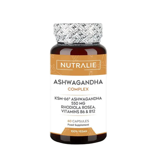 Nutralie Ashwagandha mit B6 + B12 und Rhodiola Angst, 60 Kapseln