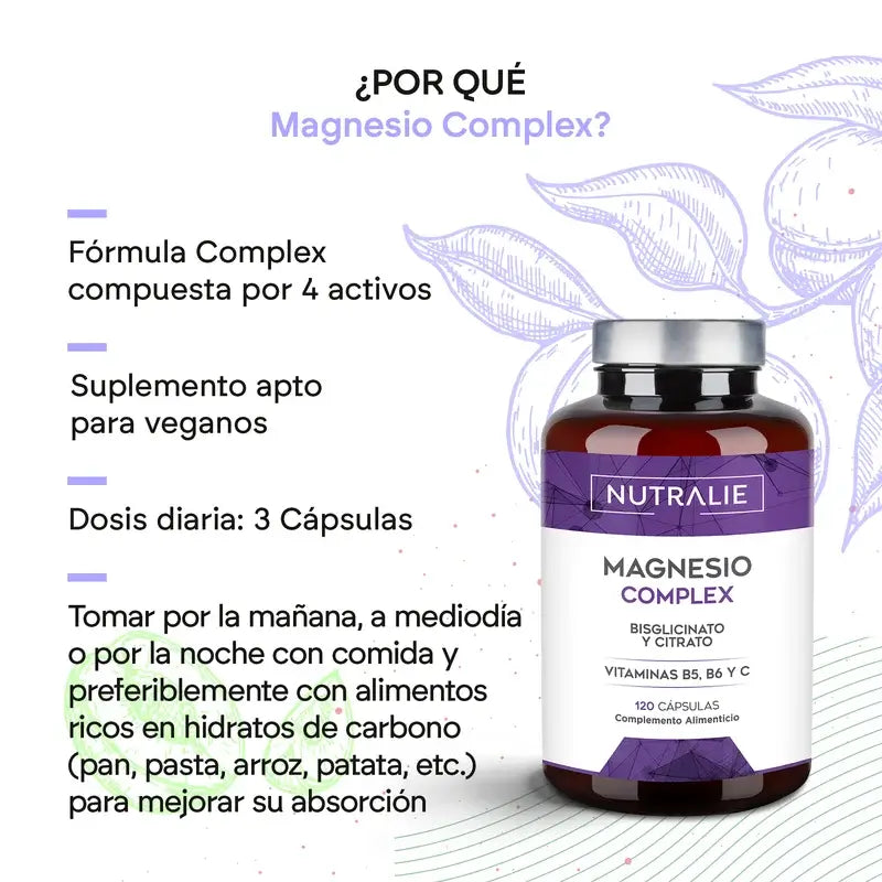 Nutralie Magnesium-Komplex mit Bisglycinat und Citrat, 120 Kapseln