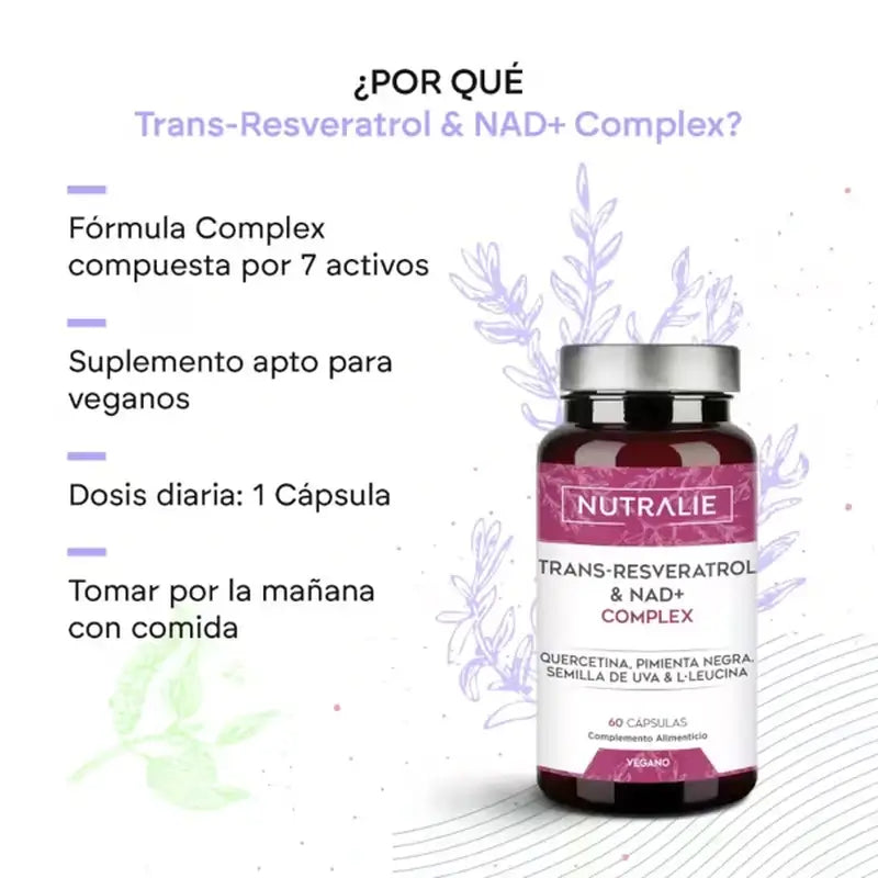 Nutralie Trans Resveratrol & Nad+-Komplex mit Quercetin + Piperin, 60 Kapseln