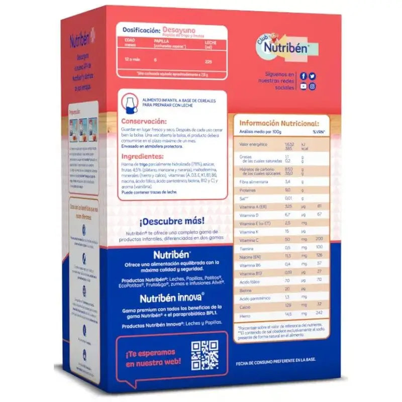 Nutribén Papilla Frühstücksflocken Weizen und Obst, 750 g