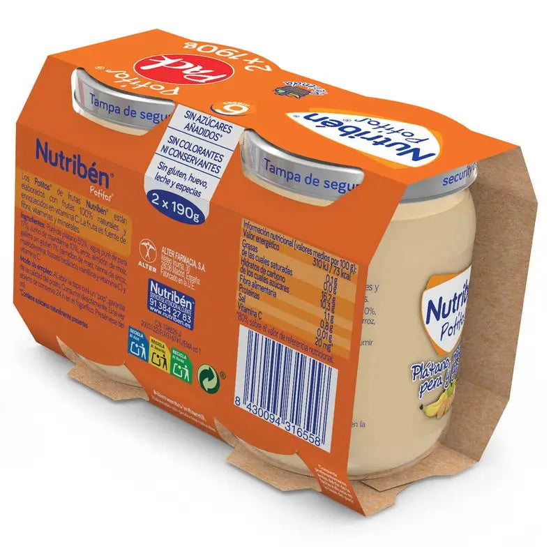Nutriben Babynahrung Banane, Mandarine, Birne & Keks, 2 x 190 g