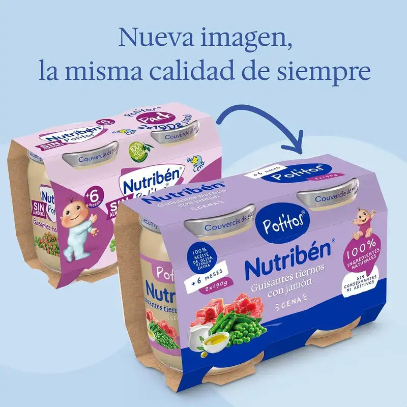 Nutribén Potito Abendessen: Erbsen mit Schinken, 2 x 190 g
