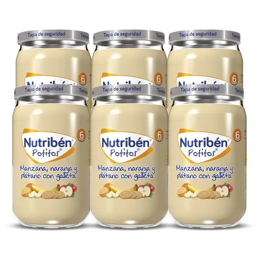 Nutribén Potito Apfel, Orange und Banane mit Keks, 235 gr x 6 Einheiten