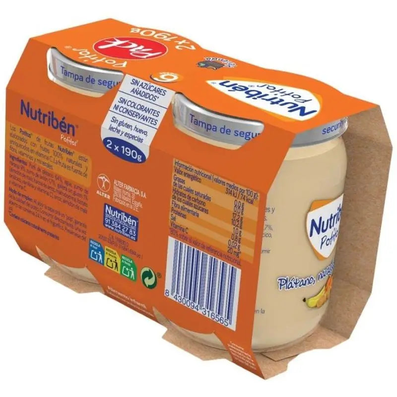 Nutriben Pack Pot Snack Banane, Orange und Keks 2X190g