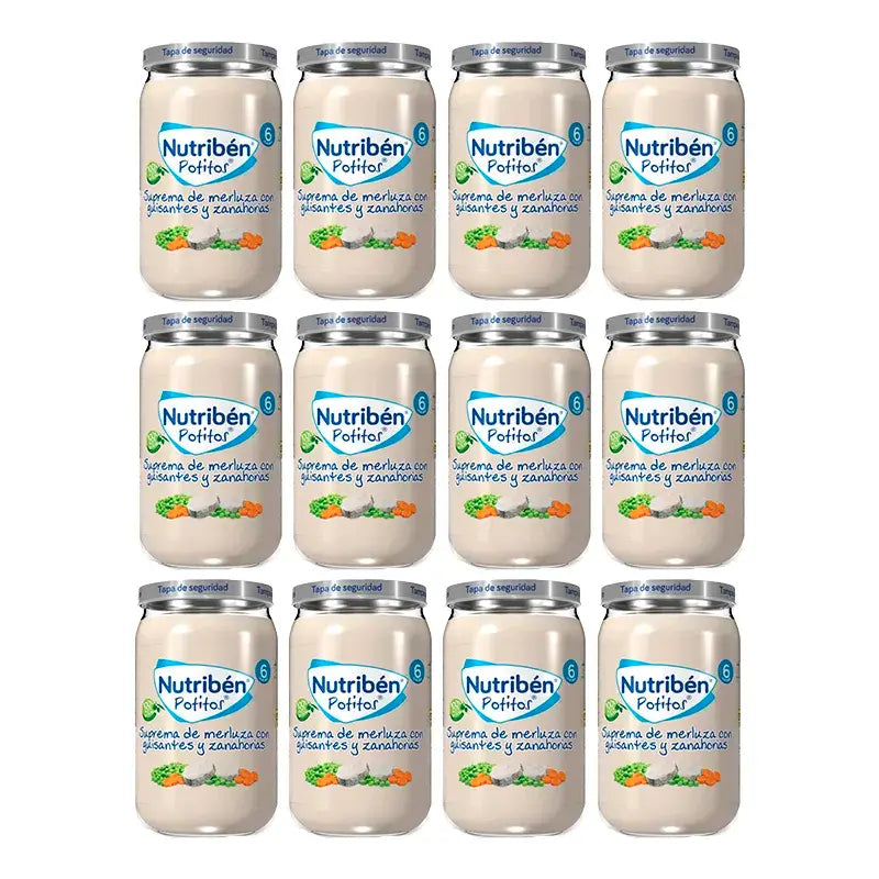 Nutriben Potito Supreme von Seehecht mit Erbsen und Karotten , 12 x 235 Gramm