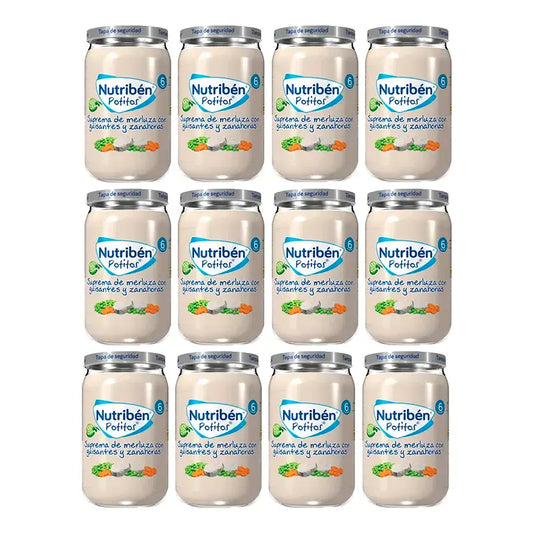 Nutriben Potito Supreme von Seehecht mit Erbsen und Karotten , 12 x 235 Gramm