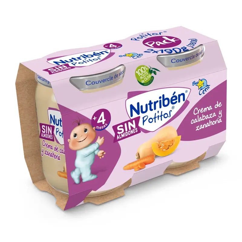 Nutriben Babynahrung Kürbis-Karotten-Creme, ab 4 Monate, 2 Einheiten X 190 Gr