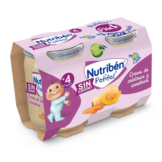Nutriben Babynahrung Kürbis-Karotten-Creme, ab 4 Monate, 2 Einheiten X 190 Gr