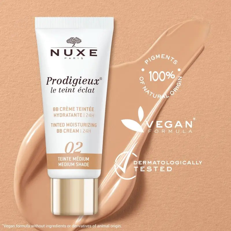 Nuxe feuchtigkeitsspendende Bb-Creme mit Farbe - 24H, Prodigieux® Le Teint Éclat 30Ml - Mittlerer Ton