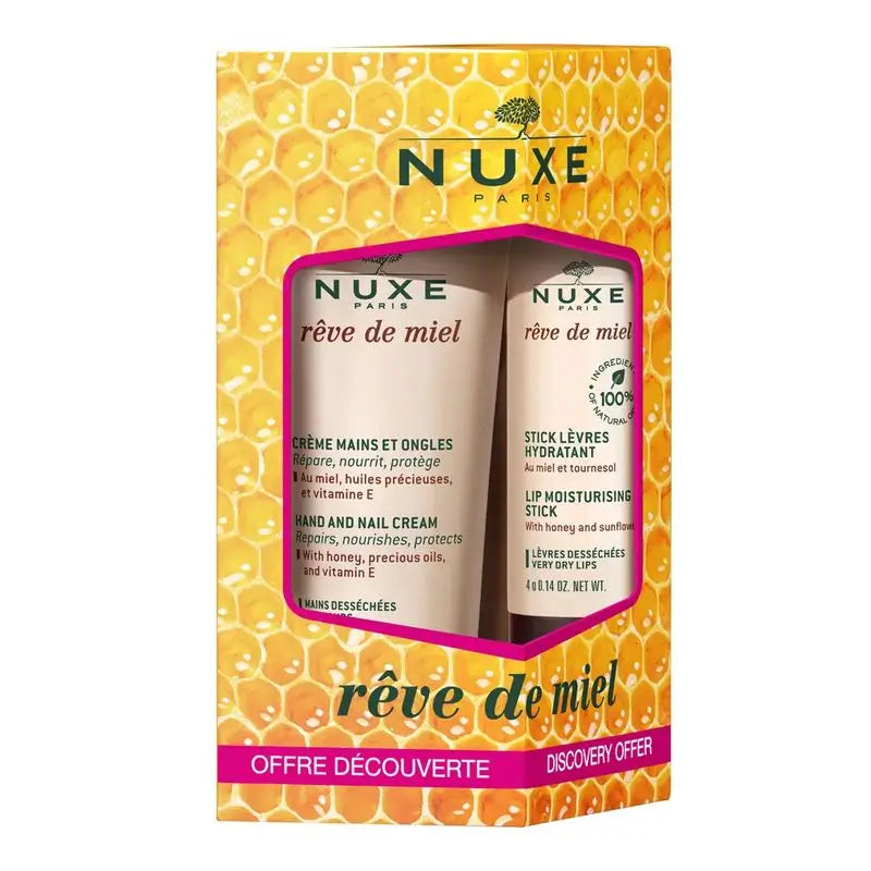 Nuxe Reve De Miel Duo Reparierende Hand- & Nagelcreme 30 ml & Feuchtigkeitsspendender Lippenstift 4Gr