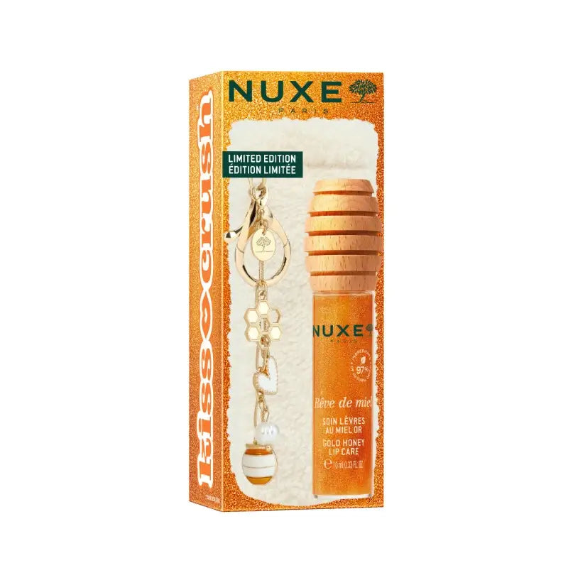 Nuxe Reve De Miel Lippenpflege mit Honig Gold 10 ml + Lippenpflegetasche als Geschenk, 10 ml