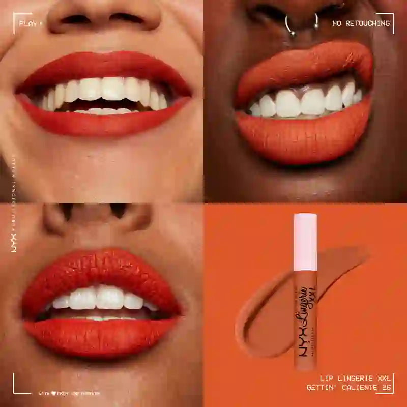 Nyx Lipstick Lip Lingerie Xxl Fuego Long Wear, 100 % matte Deckkraft, warmer Gettin-Ton, 4 ml