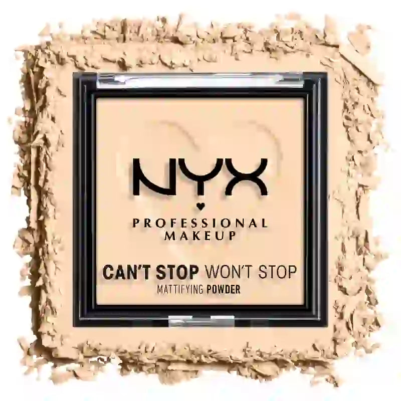 Nyx Professional Mattierender Puder Can'T Stop Won't Stop. Mattiert Glanz, Unregelmäßigkeiten und Poren. Farbton 01 Fair. , 6 gr