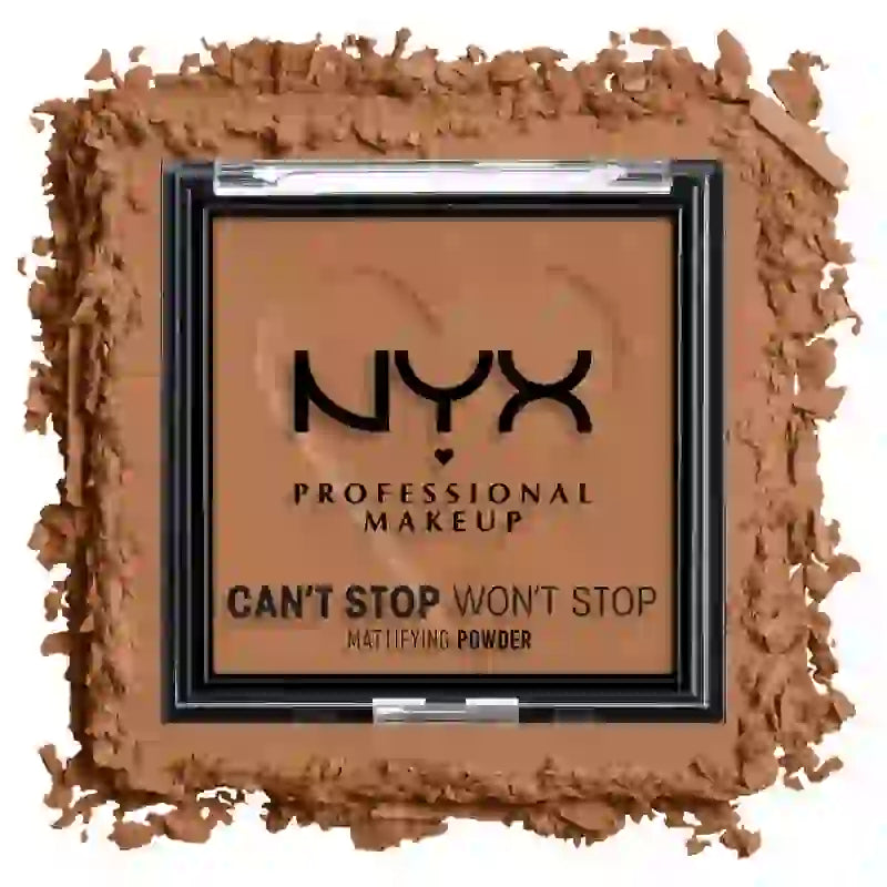 Nyx Professional Mattierender Puder Can'T Stop Won't Stop. Mattiert Glanz, Unregelmäßigkeiten und Poren. Farbton 08 Mocha. , 6 gr