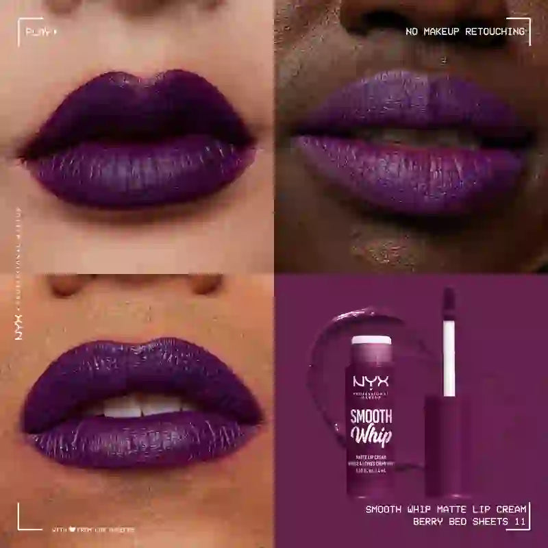 Nyx Smooth Whip Matte Lip Cream, cremiger flüssiger Lippenstift, matt, Farbton Berry Bed Sheets , 4 ml