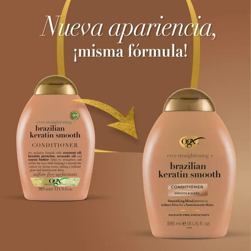 OGX Brazilian Keratin Conditioner, für gewelltes oder lockiges Haar, glättet, stärkt und spendet Feuchtigkeit, 385ml