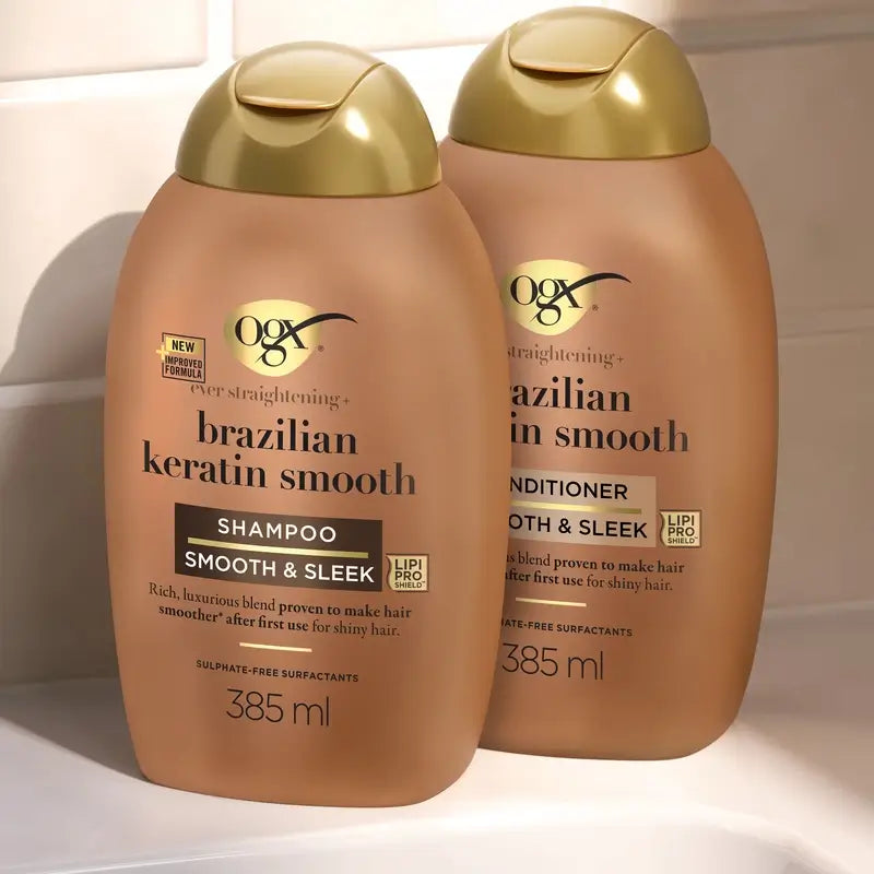 OGX Brazilian Keratin Conditioner, für gewelltes oder lockiges Haar, glättet, stärkt und spendet Feuchtigkeit, 385ml