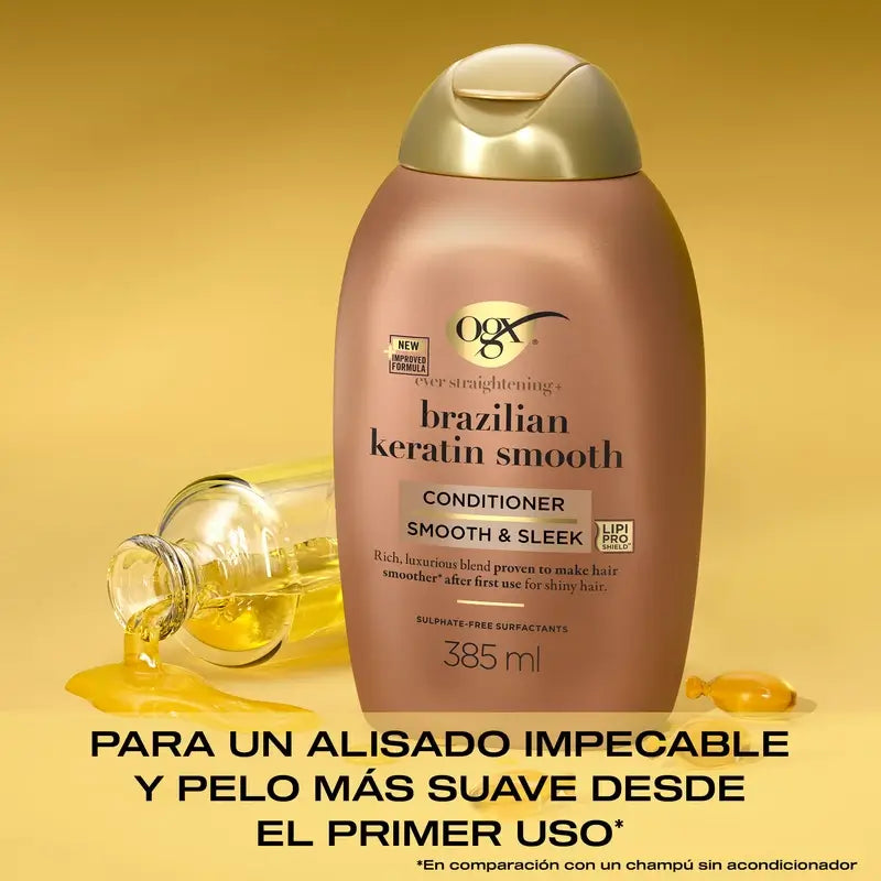 OGX Brazilian Keratin Conditioner, für gewelltes oder lockiges Haar, glättet, stärkt und spendet Feuchtigkeit, 385ml