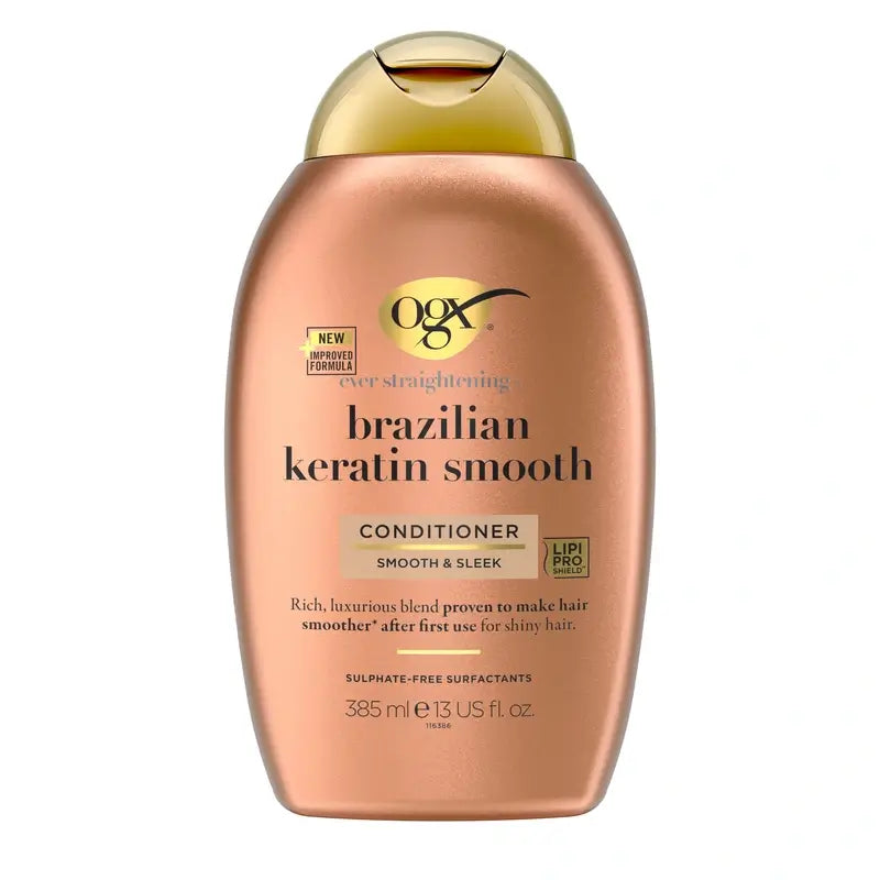 OGX Brazilian Keratin Conditioner, für gewelltes oder lockiges Haar, glättet, stärkt und spendet Feuchtigkeit, 385ml