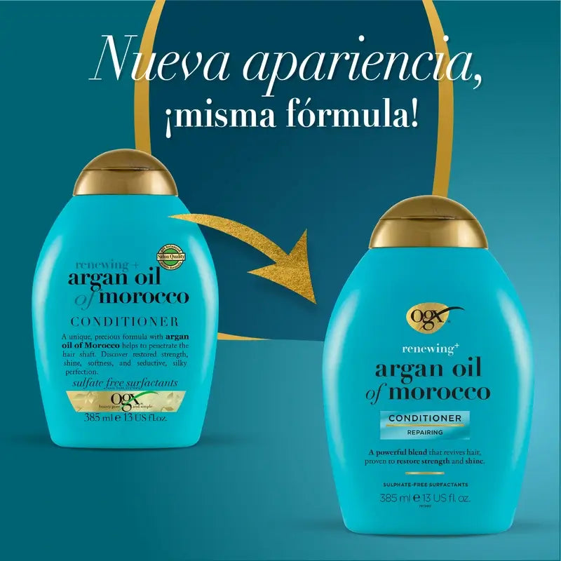 OGX Sulfatfreier Conditioner für geschädigtes Haar, Marokkanisches Arganöl, glättet und stärkt, 385 ml