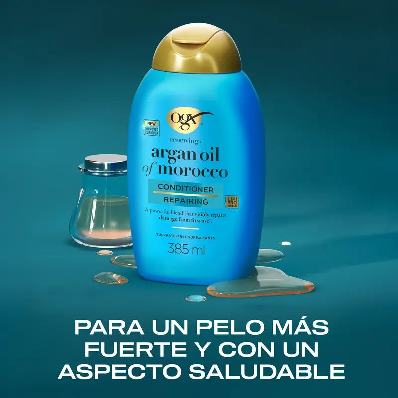 OGX Sulfatfreier Conditioner für geschädigtes Haar, Marokkanisches Arganöl, glättet und stärkt, 385 ml