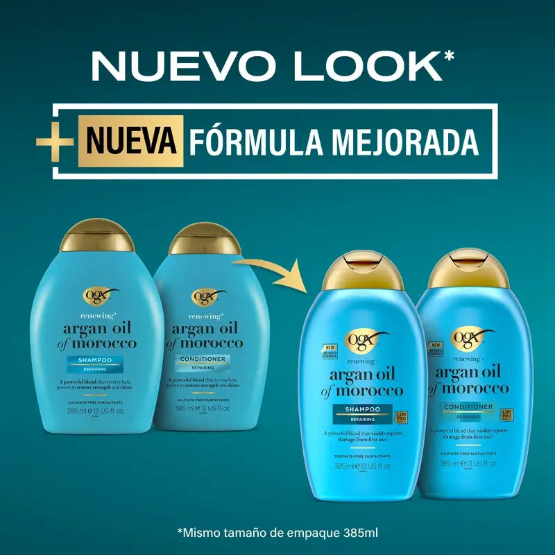 OGX Sulfatfreier Conditioner für geschädigtes Haar, Marokkanisches Arganöl, glättet und stärkt, 385 ml