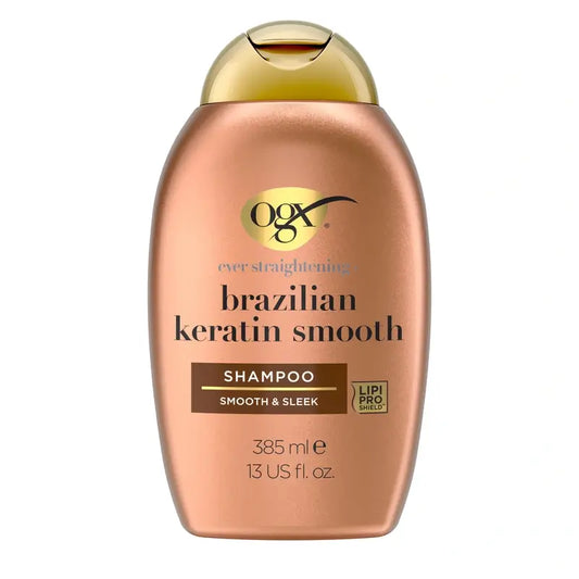 OGX Brazilian Keratin Shampoo, Glätten & Pflegen, gewelltes oder lockiges Haar, glatt & glänzend, 385ml