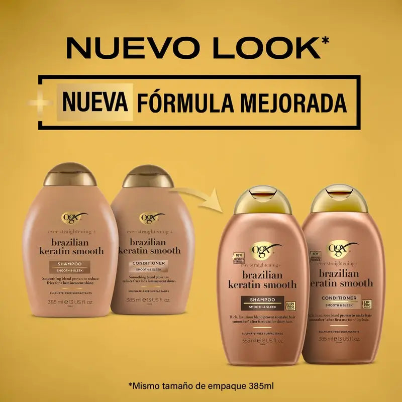 OGX Brazilian Keratin Shampoo, Glätten & Pflegen, gewelltes oder lockiges Haar, glatt & glänzend, 385ml