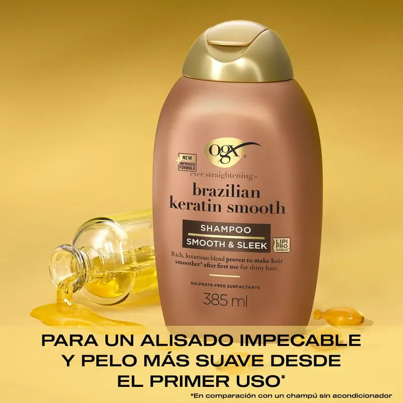 OGX Brazilian Keratin Shampoo, Glätten & Pflegen, gewelltes oder lockiges Haar, glatt & glänzend, 385ml