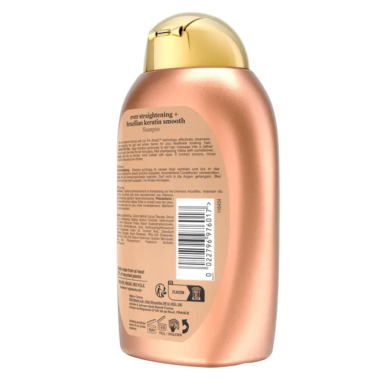 OGX Brazilian Keratin Shampoo, Glätten & Pflegen, gewelltes oder lockiges Haar, glatt & glänzend, 385ml