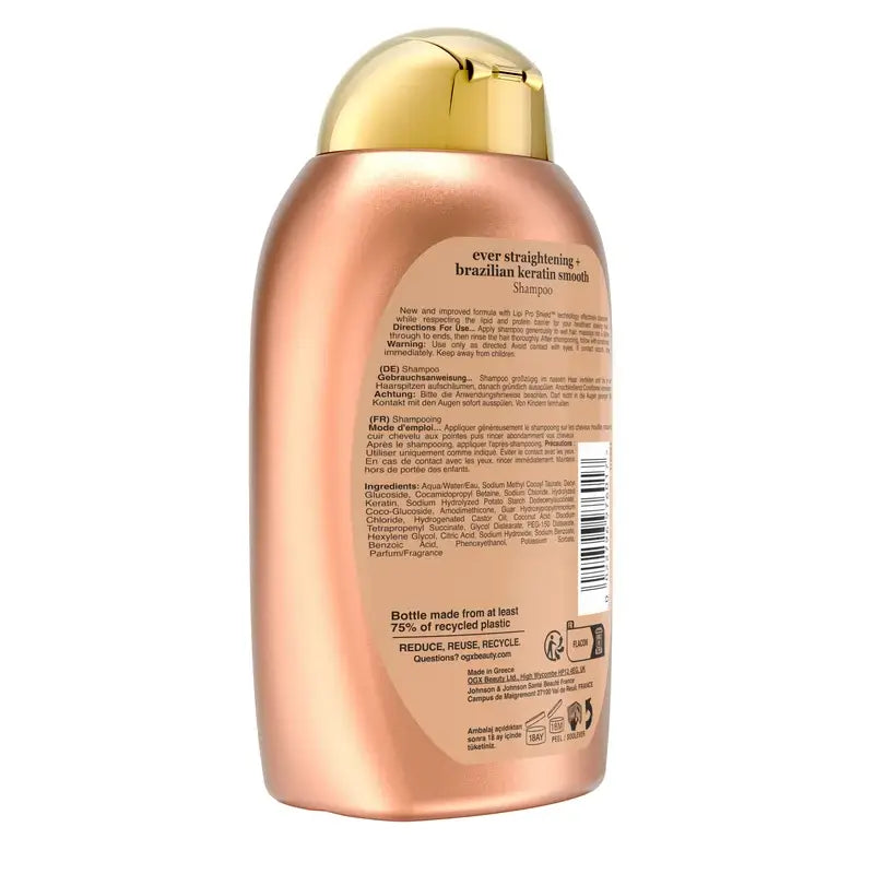 OGX Brazilian Keratin Shampoo, Glätten & Pflegen, gewelltes oder lockiges Haar, glatt & glänzend, 385ml