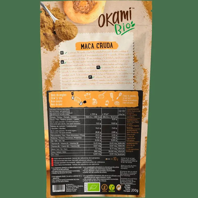 Okami Bio Maca Rohes Maca-Pulver 200Gr. Bio Sg Vegan