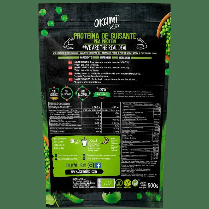 Okami Bio Erbsenprotein Isolat 500Gr Bio Sg Vegan