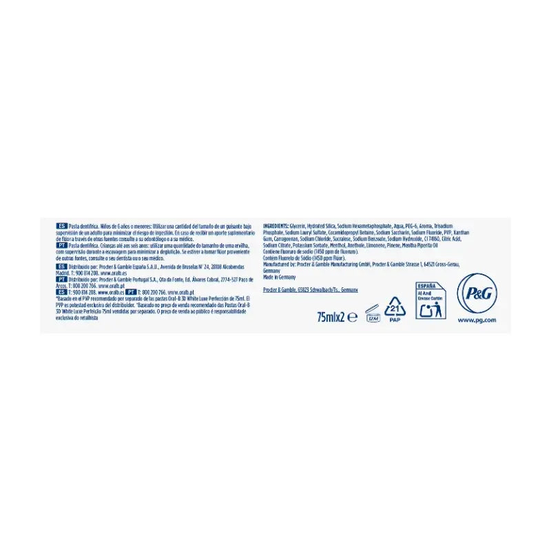 Oral-B 3D White Advanced Perfection Zahnpasta, 2x75 ml