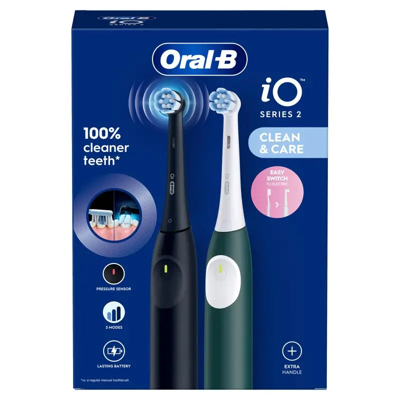 Oral-B Braun iO2 Elektrische Zahnbürste Duo-Pack Schwarz und Grün, Clean & Care
