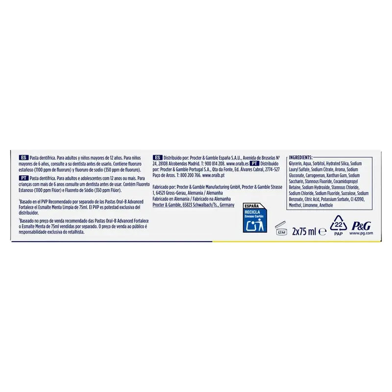 Oral-B Advanced Stärkt Zahnschmelz Duplo, 2x75 ml