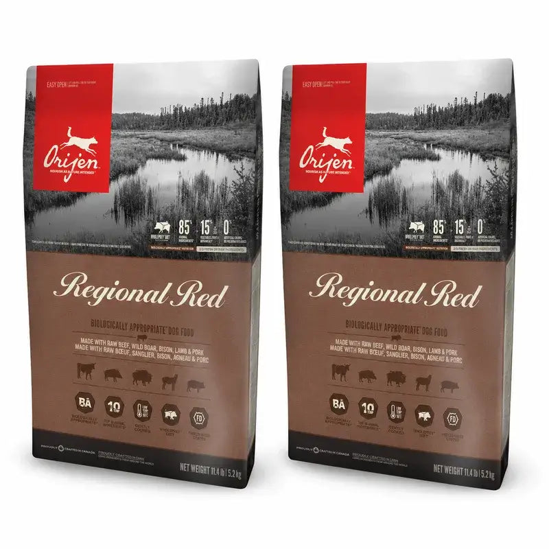 Orijen Canine Adult Regional Rot 11,4 Kg Hundefutter , Packung 2