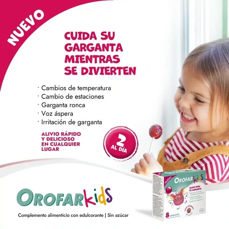 Orofar Kids Zuckerfrei Himbeere Hals Juckreiz Lutscher , 2x8 Lutscher