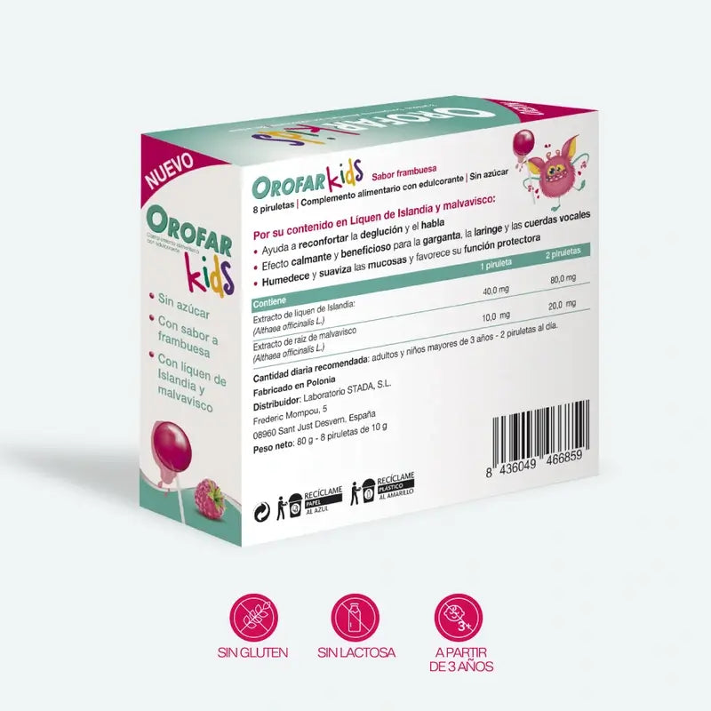 Orofar Kids Zuckerfrei Himbeere Hals Juckreiz Lutscher , 8 Lutscher